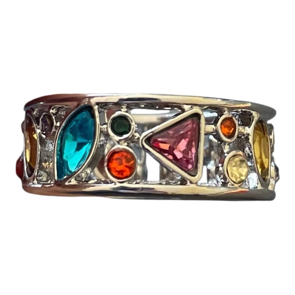 Multicolor Geometric Gemstone Silver Ring - image 1